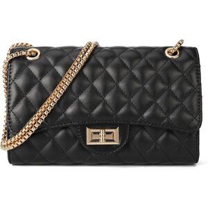 Women Black-i PU Quilted Stylish Crossbody Bags with Chain Strap & Flap Closure